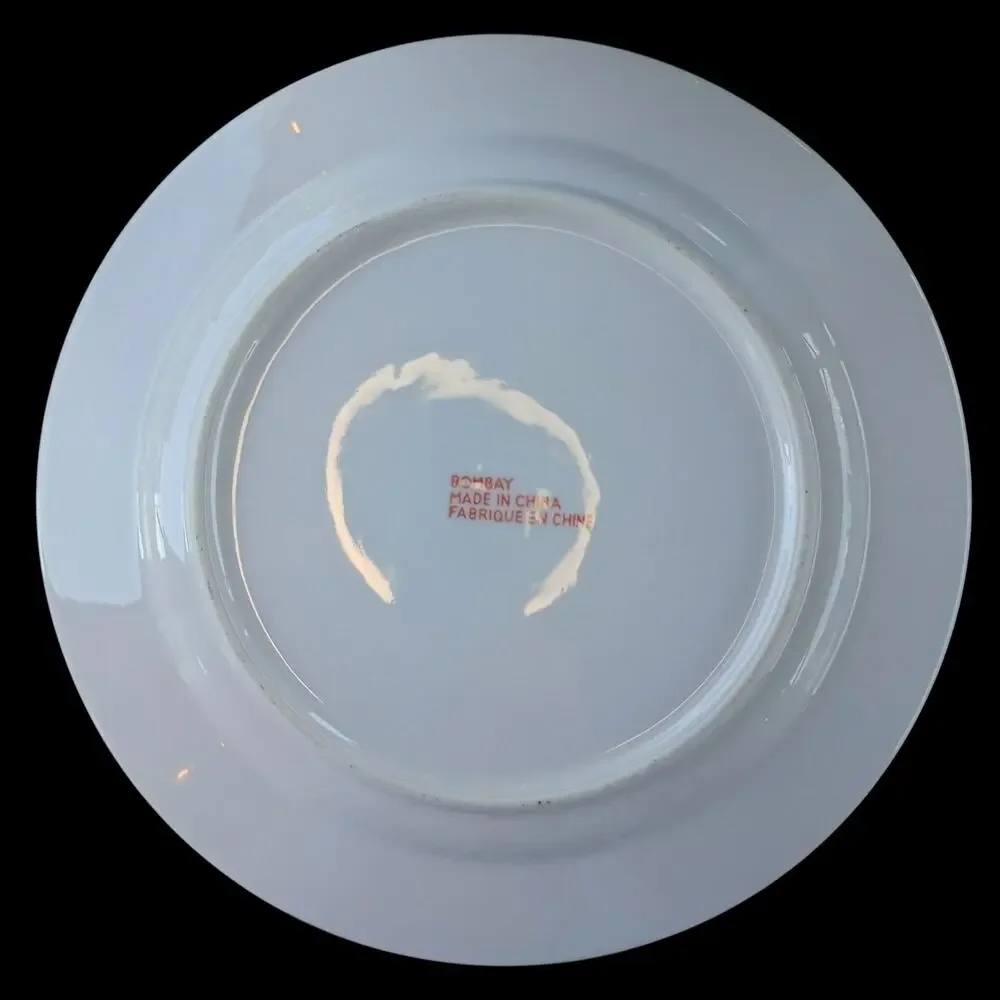 Bombay Co Asian Garden Blue White Porcelain Dinner Plates Set of 8 Chinoiserie